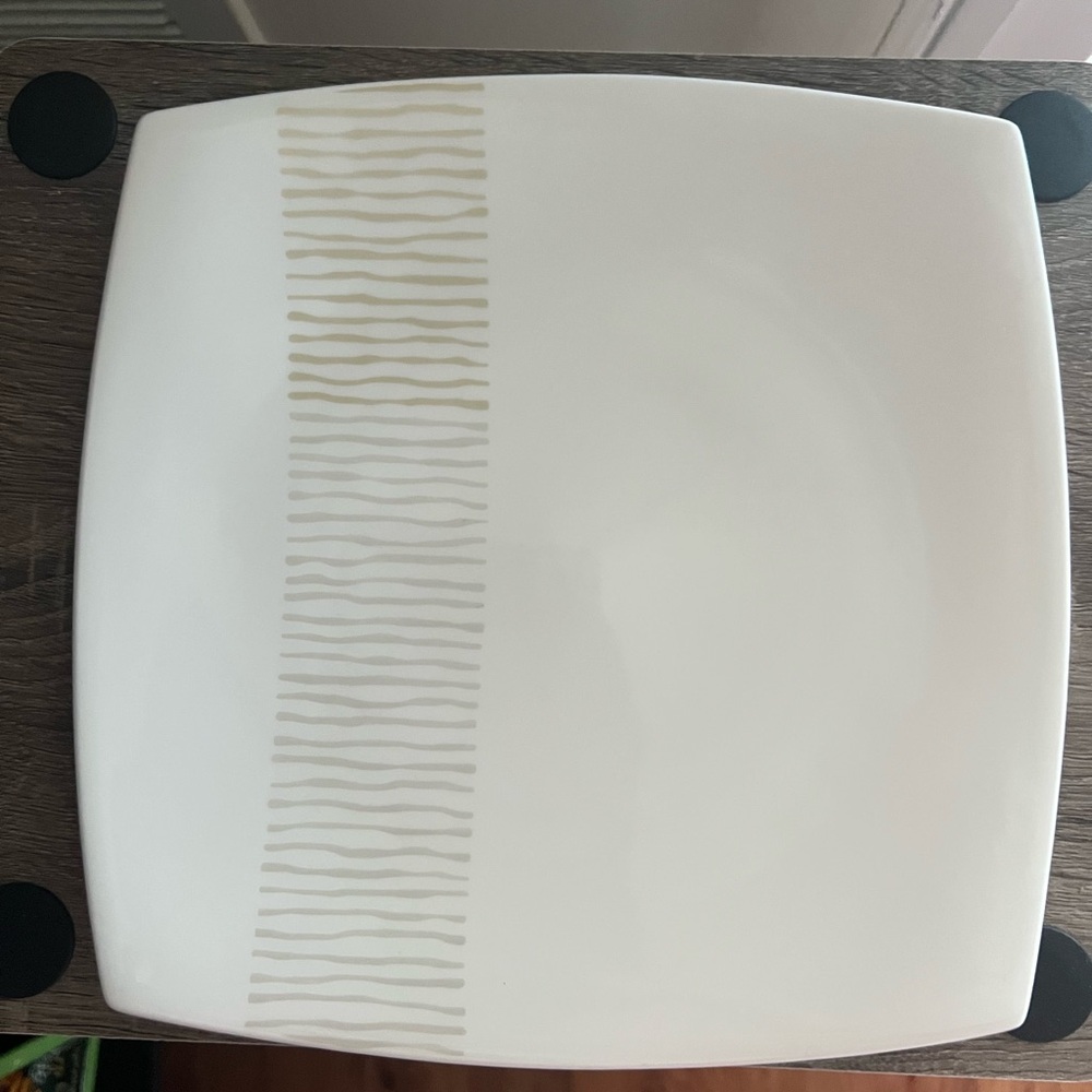 Mikasa White Square Dinner Plate with Subtle Tan Stripe Set of 4